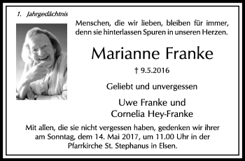 Traueranzeige von Marianne Franke von trauer.stadt-kurier.de