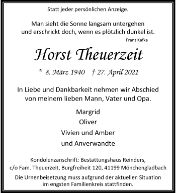 Traueranzeige von Horst Theuerzeit von trauer.extra-tipp-moenchengladbach.de