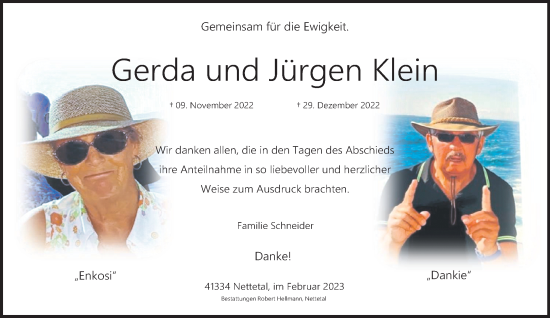 Traueranzeige von Gerda und Jürgen Klein von trauer.extra-tipp-moenchengladbach.de