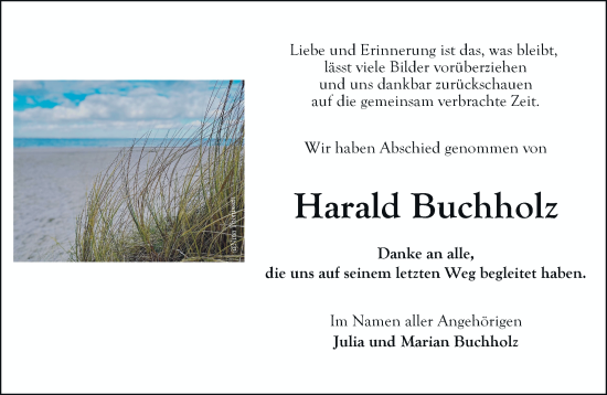 Traueranzeige von Harald Buchholz von trauer.extra-tipp-moenchengladbach.de