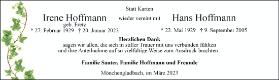 Traueranzeige von Irene und Hans Hoffmann von trauer.extra-tipp-moenchengladbach.de