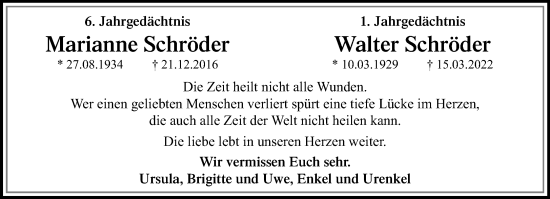 Traueranzeige von Marianne und Walter Schröder von trauer.mein.krefeld.de