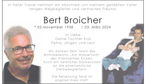 Traueranzeige von Bert Broicher von trauer.extra-tipp-moenchengladbach.de
