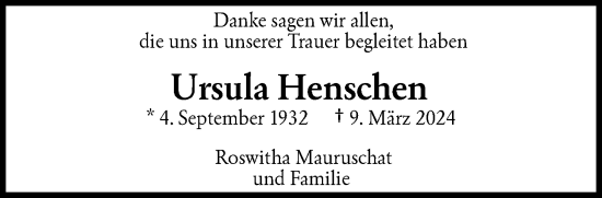 Traueranzeige von Ursula Henschen von trauer.wuppertaler-rundschau.de