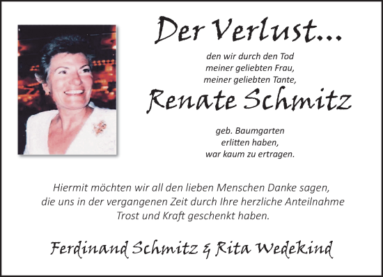 Traueranzeige von Renate Schmitz von trauer.extra-tipp-moenchengladbach.de