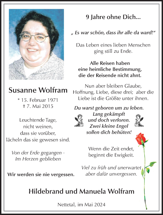 Traueranzeige von Susanne Wolfram von trauer.extra-tipp-moenchengladbach.de