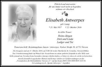 Traueranzeige von Elisabeth Antwerpes von trauer.extra-tipp-moenchengladbach.de