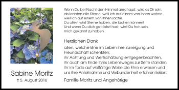 Traueranzeige von Sabine Moritz von trauer.wuppertaler-rundschau.de