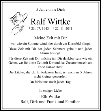 Traueranzeige von Ralf Wittke von trauer.extra-tipp-moenchengladbach.de