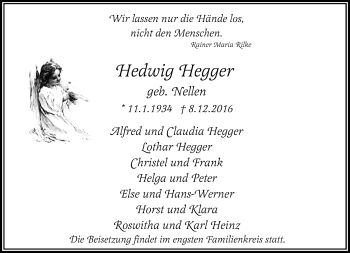 Traueranzeige von Hedwig Hegger von trauer.stadt-panorame.de