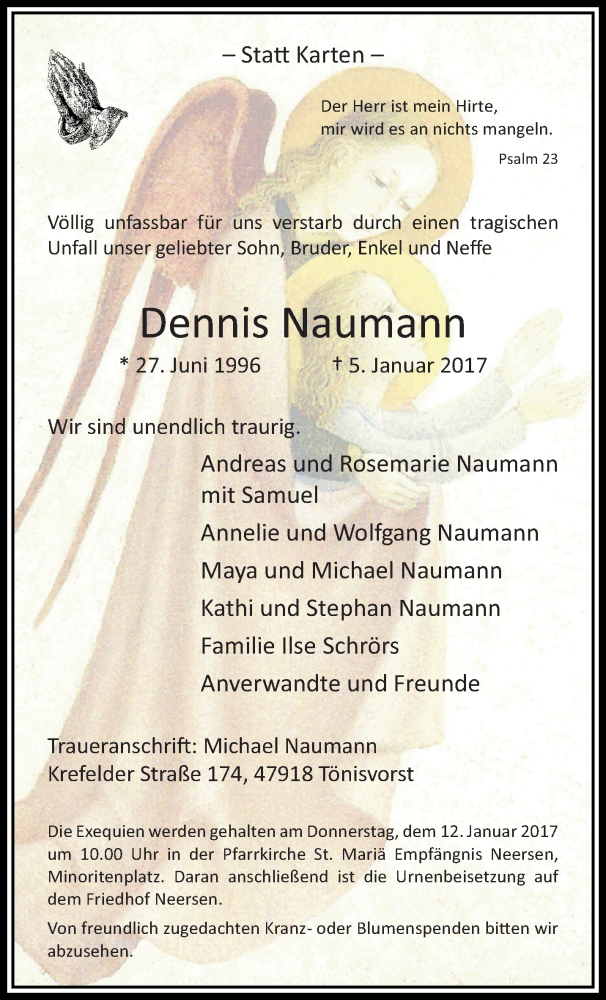  Traueranzeige für Dennis Naumann vom 11.01.2017 aus trauer.extra-tipp-moenchengladbach.de