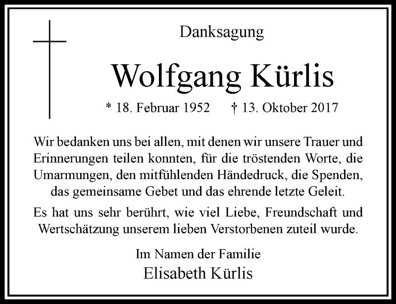  Traueranzeige für Wolfgang Kürlis vom 05.11.2017 aus trauer.extra-tipp-moenchengladbach.de