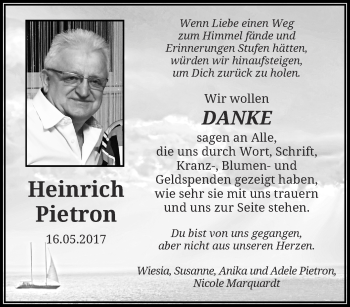 Traueranzeige von Heinrich Pietron von trauer.wuppertaler-rundschau.de