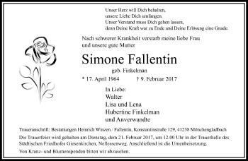 Traueranzeige von Simone Fallentin von trauer.extra-tipp-moenchengladbach.de
