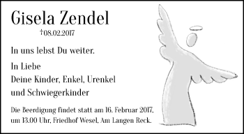 Traueranzeige von Gisela Zendel von trauer.mein.krefeld.de