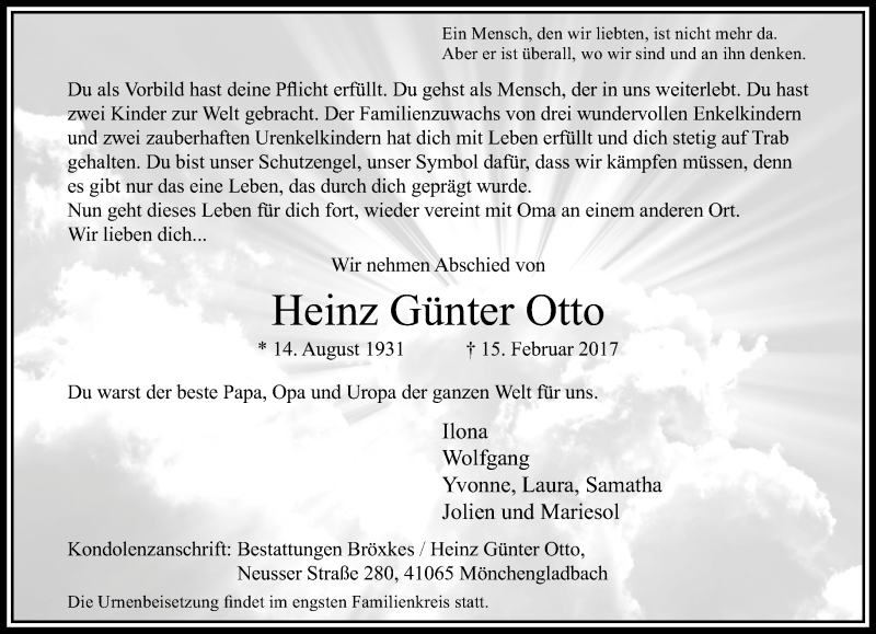  Traueranzeige für Heinz Günter Otto vom 26.02.2017 aus trauer.extra-tipp-moenchengladbach.de