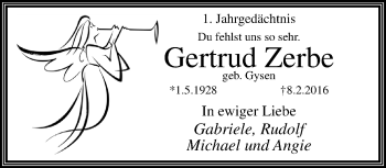Traueranzeige von Gertrud Zerbe von trauer.mein.krefeld.de