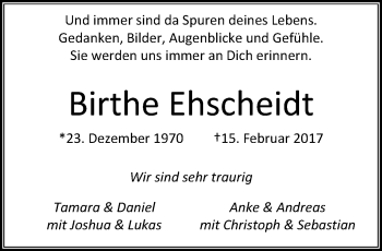 Traueranzeige von Birthe Ehscheidt von trauer.mein.krefeld.de