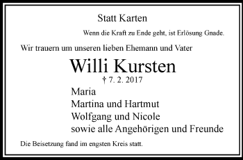 Traueranzeige von Willi Kursten von trauer.extra-tipp-moenchengladbach.de
