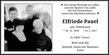 Traueranzeige von Elfriede Pauel von trauer.wuppertaler-rundschau.de