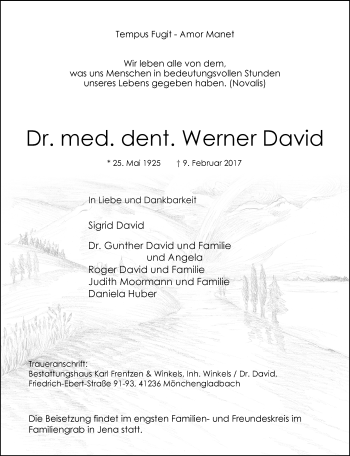 Traueranzeige von Werner David von trauer.extra-tipp-moenchengladbach.de