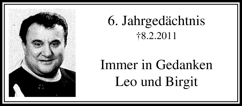  Traueranzeige für unvergessen  vom 08.02.2017 aus trauer.mein.krefeld.de