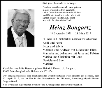 Traueranzeige von Heinz Bongartz von trauer.extra-tipp-moenchengladbach.de