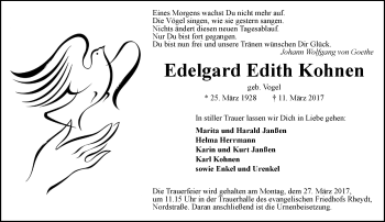 Traueranzeige von Edelgard Edith Kohnen von trauer.extra-tipp-moenchengladbach.de