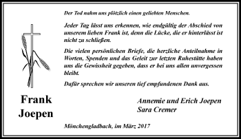 Traueranzeige von Frank Joepen von trauer.extra-tipp-moenchengladbach.de