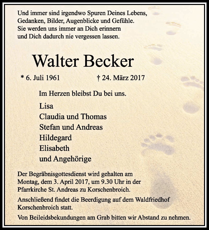  Traueranzeige für Walter Becker vom 29.03.2017 aus trauer.extra-tipp-moenchengladbach.de