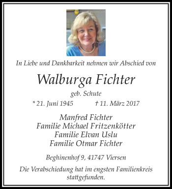 Traueranzeige von Walburga Fichter von trauer.extra-tipp-moenchengladbach.de