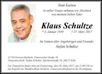 Traueranzeige von Klaus Schultze von trauer.extra-tipp-moenchengladbach.de