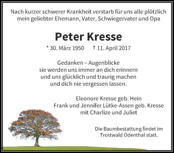 Traueranzeige von Peter Kresse von trauer.wuppertaler-rundschau.de