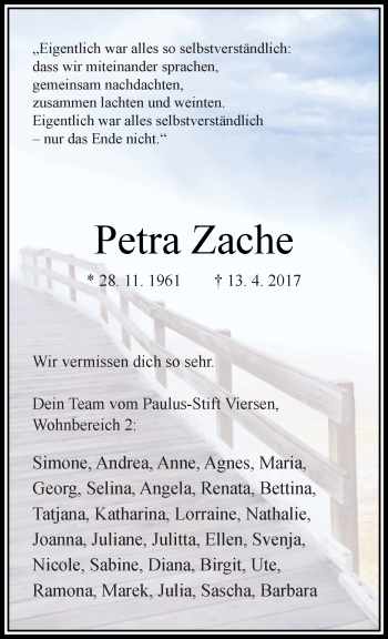 Traueranzeige von Petra Zache von trauer.extra-tipp-moenchengladbach.de