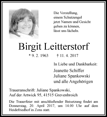 Traueranzeige von Birgit Leitterstorf von trauer.stadt-kurier.de