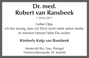 Traueranzeige von Robert van Ransbeek von trauer.mein.krefeld.de