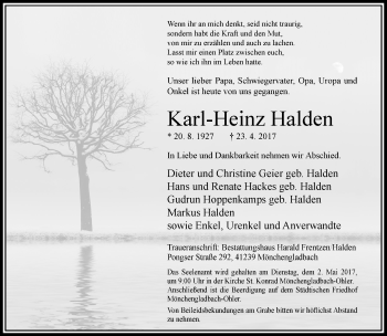 Traueranzeige von Karl-Heinz Halden von trauer.extra-tipp-moenchengladbach.de