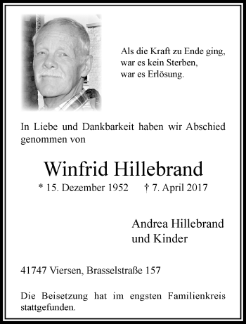 Traueranzeige von Winfrid Hillebrand von trauer.extra-tipp-moenchengladbach.de