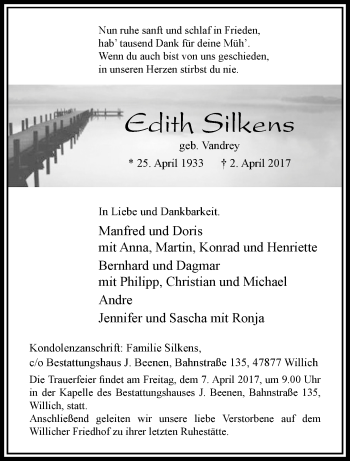 Traueranzeige von Edith Silkens von trauer.extra-tipp-moenchengladbach.de