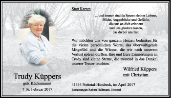 Traueranzeige von Trudy Küppers von trauer.extra-tipp-moenchengladbach.de