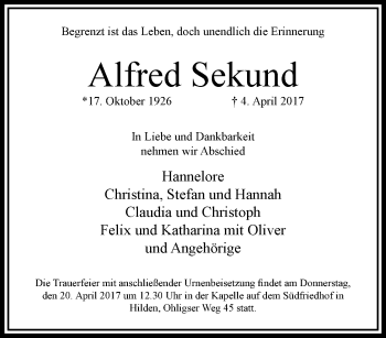 Traueranzeige von Alfred Sekund von trauer.duesseldorfer-anzeiger.de