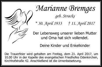 Traueranzeige von Marianne Bremges von trauer.extra-tipp-moenchengladbach.de