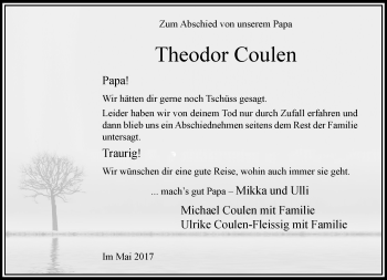 Traueranzeige von Theodor Coulen von trauer.extra-tipp-moenchengladbach.de