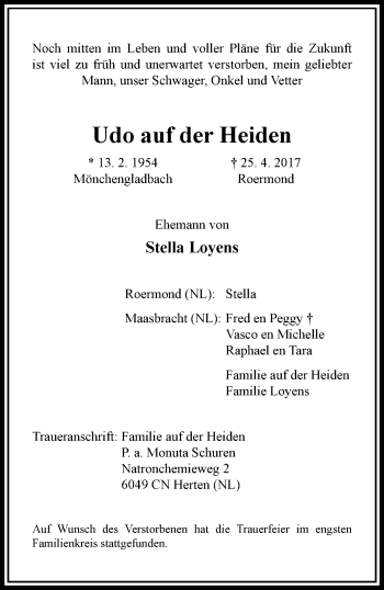 Traueranzeige von Udo auf der Heiden von trauer.extra-tipp-moenchengladbach.de