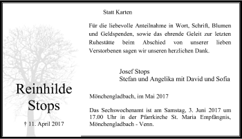 Traueranzeige von Reinhilde Stops von trauer.extra-tipp-moenchengladbach.de