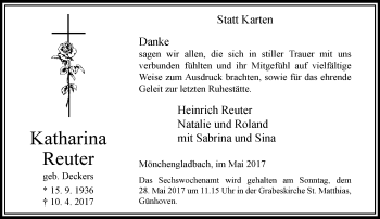 Traueranzeige von Katharina Reuter von trauer.extra-tipp-moenchengladbach.de