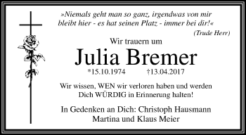 Traueranzeige von Julia Bremer von trauer.mein.krefeld.de