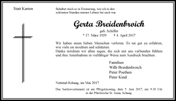 Traueranzeige von Gerta Breidenbroich von trauer.extra-tipp-moenchengladbach.de