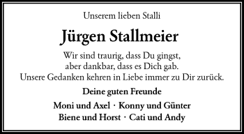 Traueranzeige von Jürgen Stallmeier von trauer.wuppertaler-rundschau.de