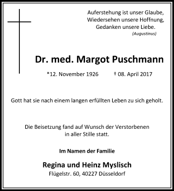 Traueranzeige von Margot Puschmann von trauer.mein.krefeld.de